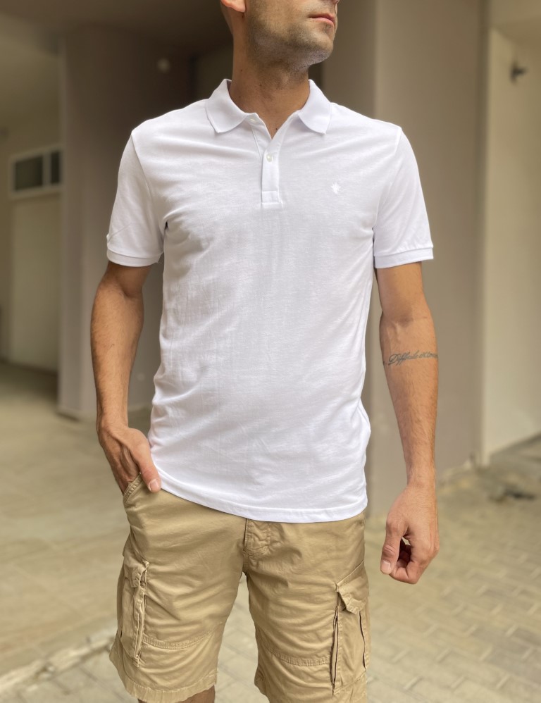 Ανδρική λευκή βαμβακερή κοντομάνικη μπλούζα Polo 4331D